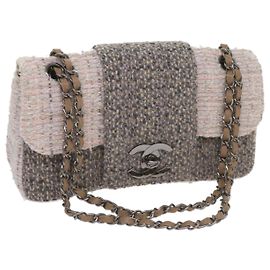 Sac Chanel CC Flap Satchel en tweed matelassé Medium Marron