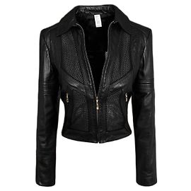 Gianni Versace Black Leather Mesh Jacket Black