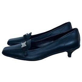 Prada Black Leather Kitten Heel Pumps Black