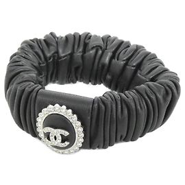 Chanel AA8551 Leather Scrunchie Black Silvery