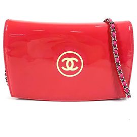 Chanel Pink Patent Leather Chain Wallet Pink