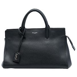 Borsa cabas Rive Gauche in pelle di vitello grana nera Saint Laurent Nero