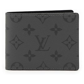 Louis Vuitton Graue Monogram Eclipse Reverse Slender Geldbörse Braun