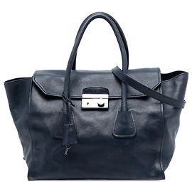 Bolsa Prada em couro glacê azul Sound Lock Azul Azul marinho
