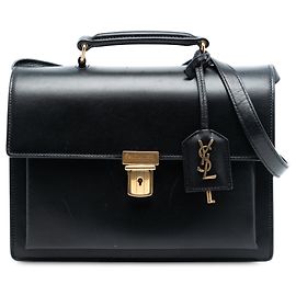 Bolsa escolar média em couro preto Saint Laurent Preto