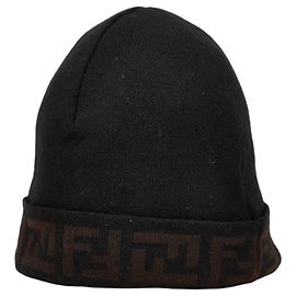 Gorro de lã tricotado Fendi Zucca Marrom Preto