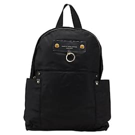 MARC JACOBS Nylon Leather Backpack Black Golden
