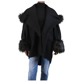 Saint Laurent Schwarzer Wollmantel - Größe UK 6 Schwarz
