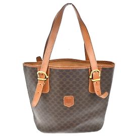 Céline Celine Vintage Macadam Lona e Couro Marrom