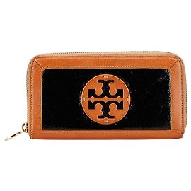 Tory Burch Patent Leather Long Wallet Brown Black