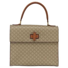 Céline Bolsa de mão vintage Macadam em lona e couro Celine Bege