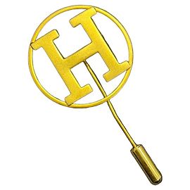 Broche Hermès H ronde dorée Doré