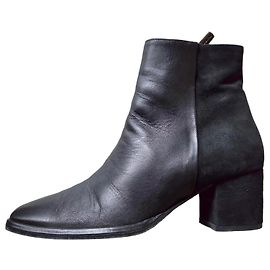Pollini Black Leather Ankle Boots Black