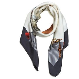Hermès 1986 Quadratisches Tuch 90 Seide Jagd Grau Ecru Seidentwill Schal Hermes Grau