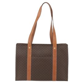 Céline Celine Vintage Macadam Shopper Tote Canvas and Leather Brown