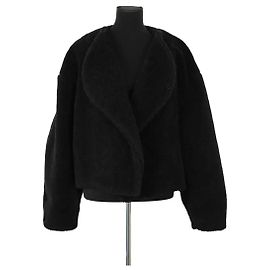 Totême Schwarzer Kunstfellmantel Schwarz