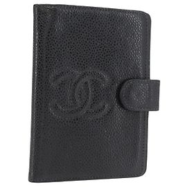 CHANEL Day Planner Cover Caviar Skin Black Gold CC Auth 162550 Black Golden