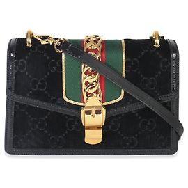 Borsa a Spalla Sylvie Piccola in Velluto Nero GG di Gucci Nero