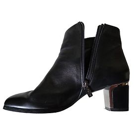 Studio Pollini Black Leather Heeled Ankle Boots Black