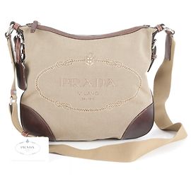 Borsa a tracolla in pelle Prada Logo Jacquard BT0533 Marrone