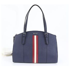 Bally Navy Leather Tote Bag Navy blue