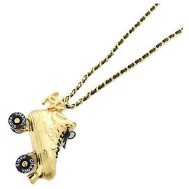 Colar de couro Chanel ABC346 Preto Dourado