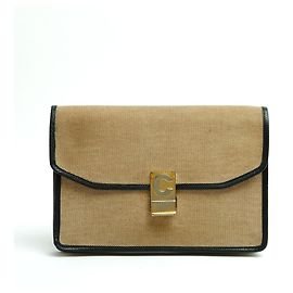 Céline Envelope Pouch 1985 Natural Canvas Navy Leather Diamond Clutch Celine Beige Navy blue