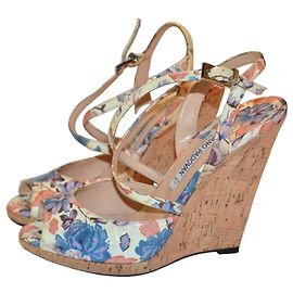 Sandales compensées Luciano Padovan en cuir à fleurs Multicolore