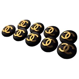 Conjunto de 9 botones vintage de Chanel "haute couture" negros y dorados con logo CC Negro Dorado