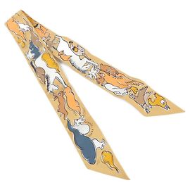Lenço Twilly Mille e Um Coelhos da Hermès Bege