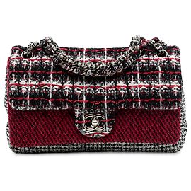 Chanel Red Medium CC Tweed Multi Print Double Flap Red