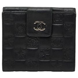 Chanel Icon Bifold Geldbörse A24212 aus schwarzem Leder Schwarz