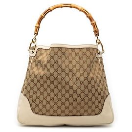 Borsa a Spalla Gucci GG Canvas Bamboo Diana Bianco Beige