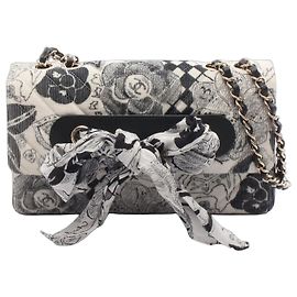 Borsa a Spalla Chanel Chevron V-Stitch Nero Bianco