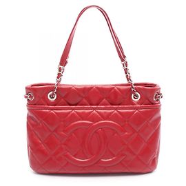 Bolsa Tote Chanel Matelassé Coco Mark em couro vermelho Vermelho
