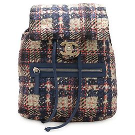 Mochila de impressão em tweed Chanel Rosa Azul