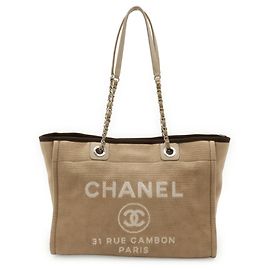 Chanel Deauville Medium Tote MM Bag Brown Beige