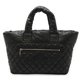 Chanel Coco Cocoon Medium Tote MM Shoulder Bag Black Dark red