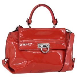 Salvatore Ferragamo Gancini handbag Patent leather Red