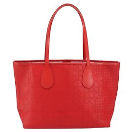 Christian Dior Panarea Tote Printed Cannage Quilt Canvas Small Red