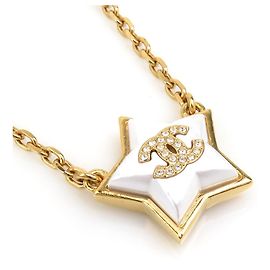 Collier en métal doré et blanc Chanel Blanc Doré