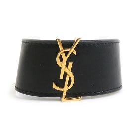 Pulseira de couro preto e metal com charme Saint Laurent Preto