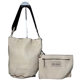 Borsa a secchiello in pelle Marni vintage beige e nera Beige