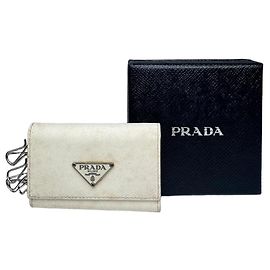 Vintage Prada Triangle Leather Key/Card Holder White White