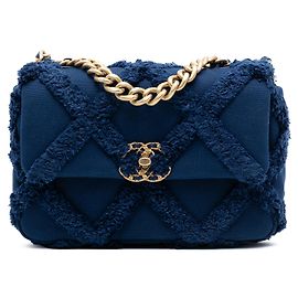 Chanel Medium Toile et Cotton 19 à rabat Blue