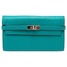 Hermès Chevre Mysore Kelly Longue Portefeuille Blue
