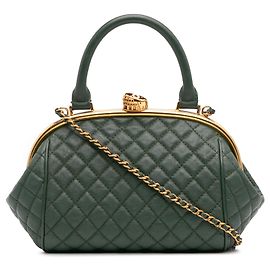 Bolsa de Boliche Chanel Pequena em Couro de Bezerro Matelassê com Fecho Colosseum Verde Verde