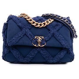 Chanel Médio de Lona e Algodão 19 com aba Azul