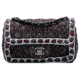 Chanel Mini Rectangular Clásico Tweed Trenzado Simple cartera Negro