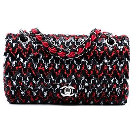Chanel Medium Classic Tweed Sequins Double rabat Noir
